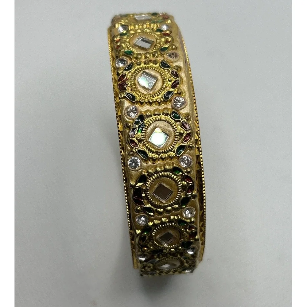 Vintage Indian Kundan Style‎ Gold Tone Bangle Bracelet Jewelry Mirror Inlay 8